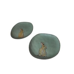 IN HOMESTYLEZ Light Green RABBIT Oblong Small 8.5" Salad Serving Plate Set of 2
